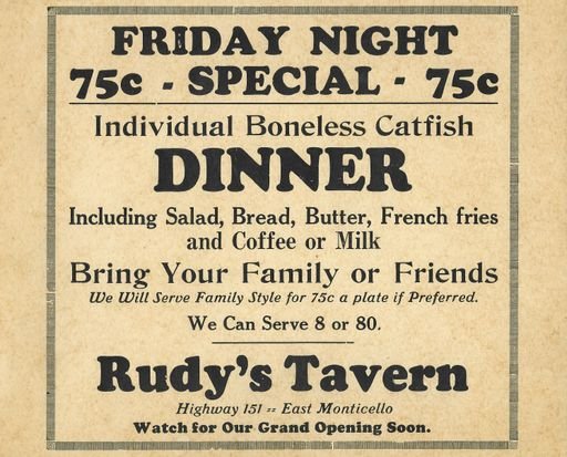 Rudy's Tavern Advertisement