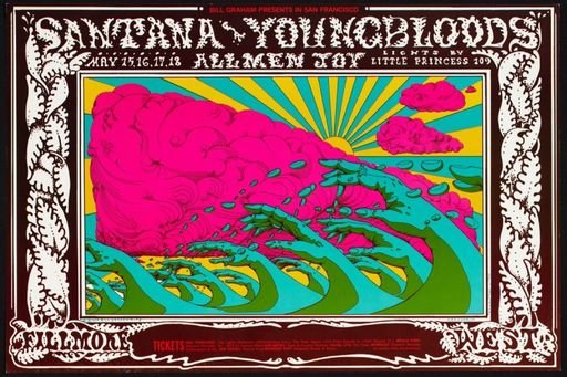 “Santana, Youngbloods, Allmen Joy, May 15 - 18, Fillmore West” concert poster