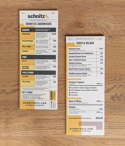 Schnitz Menu Design