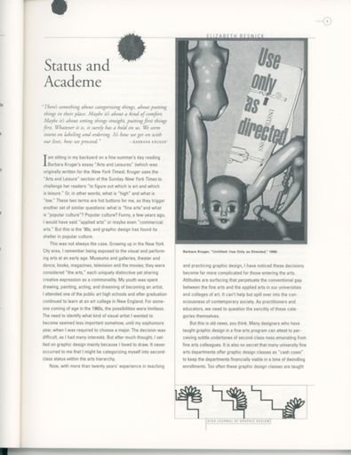 "Status and Academe" AIGA Journal of Graphic Design Vol. 18, No. 1, 2000