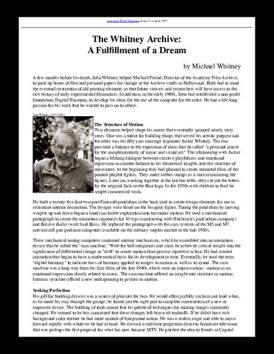 “The Whitney Archive: A Fulfillment of a Dream”