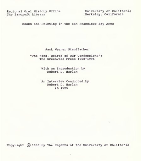 “The Word, Bearer of Our Confessions”: The Greenwood Press 1968-1996