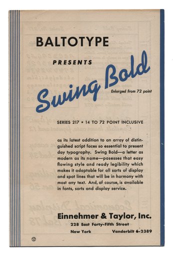 Type Specimen of Swing Bold