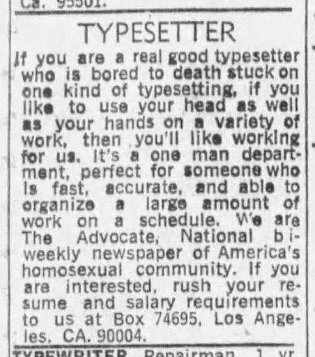 Typesetter want ad