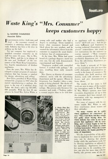 “Waste King’s ’Mrs. Consumer’ keeps customers happy”
