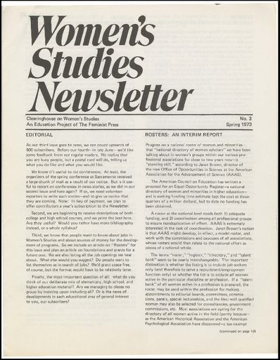 Women's Studies Newsletter, vol. 1, no. 3