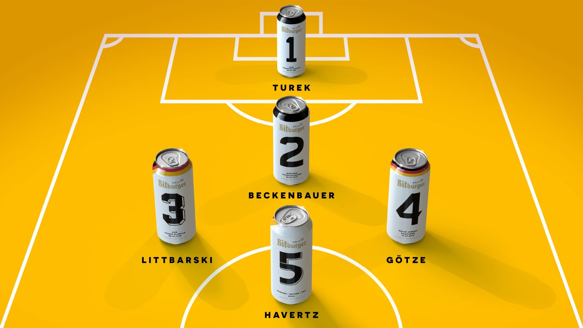 Derek&Eric Design Series Of Bitburger Cans Celebrating Germany’s World Cup Wins